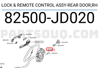 Nissan 82500JD020 LOCK & REMOTE CONTROL ASSY-REAR DOOR,RH