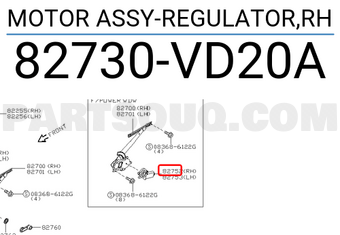 Nissan 82730VD20A MOTOR ASSY-REGULATOR,RH