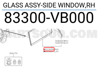 Nissan 83300VB000 GLASS ASSY-SIDE WINDOW,RH