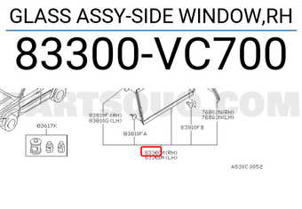 Nissan 83300VC700 GLASS ASSY-SIDE WINDOW,RH
