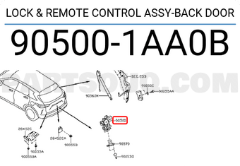 Nissan 905001AA0B LOCK & REMOTE CONTROL ASSY-BACK DOOR