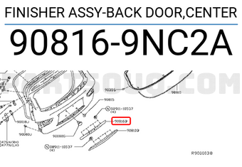 Nissan 908169NC2A FINISHER ASSY-BACK DOOR,CENTER