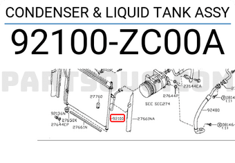 Nissan 92100ZC00A CONDENSER & LIQUID TANK ASSY