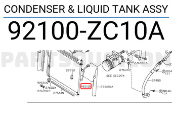 Nissan 92100ZC10A CONDENSER & LIQUID TANK ASSY