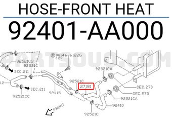 Nissan 92401AA000 HOSE-FRONT HEAT