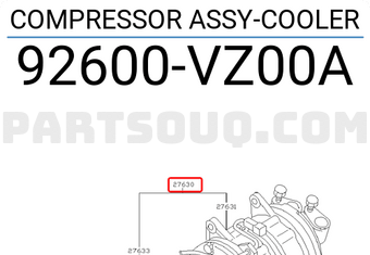 Nissan 92600VZ00A COMPRESSOR ASSY-COOLER