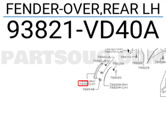 Nissan 93821VD40A FENDER-OVER,REAR LH