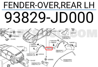 Nissan 93829JD000 FENDER-OVER,REAR LH