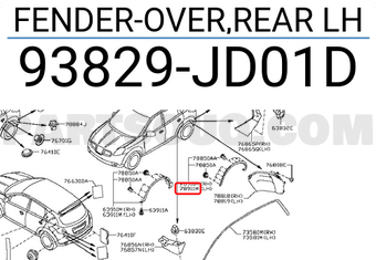 Nissan 93829JD01D FENDER-OVER,REAR LH