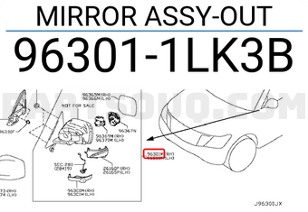 Nissan 963011LK3B MIRROR ASSY-OUT