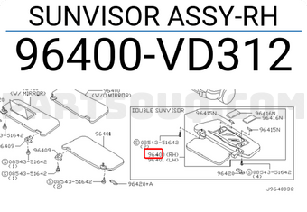 Nissan 96400VD312 SUNVISOR ASSY-RH