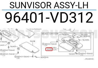Nissan 96401VD312 SUNVISOR ASSY-LH