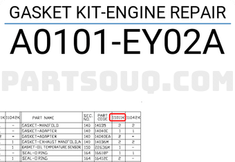 Nissan A0101EY02A GASKET KIT-ENGINE REPAIR