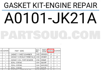 Nissan A0101JK21A GASKET KIT-ENGINE REPAIR