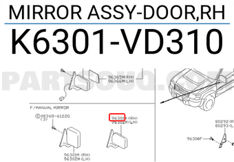 Nissan K6301VD310 MIRROR ASSY-DOOR,RH