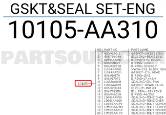 Subaru 10105AA310 GSKT&SEAL SET-ENG