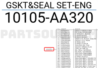 Subaru 10105AA320 GSKT&SEAL SET-ENG