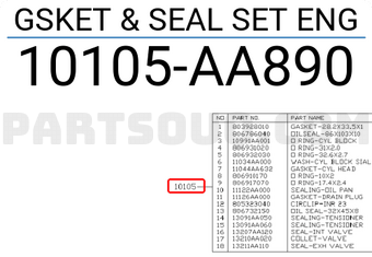 Subaru 10105AA890 GSKET & SEAL SET ENG