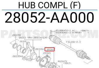 Subaru 28052AA000 HUB COMPL (F)