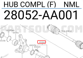 Subaru 28052AA001 HUB COMPL (F) NML