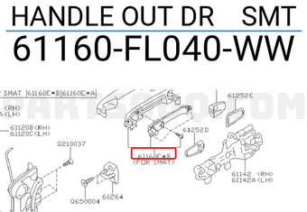 Subaru 61160FL040WW HANDLE OUT DR SMT
