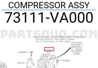 Subaru 73111VA000 COMPRESSOR ASSY