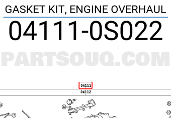 Toyota 041110S022 GASKET KIT, ENGINE OVERHAUL