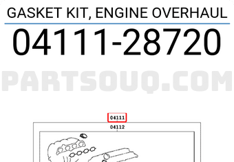 Toyota 0411128720 GASKET KIT, ENGINE OVERHAUL