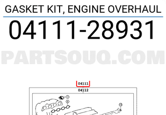 Toyota 0411128931 GASKET KIT, ENGINE OVERHAUL