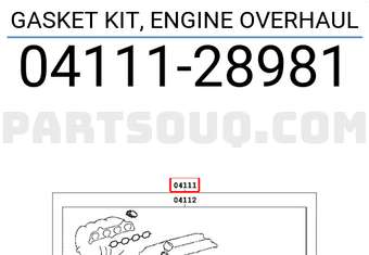 Toyota 0411128981 GASKET KIT, ENGINE OVERHAUL