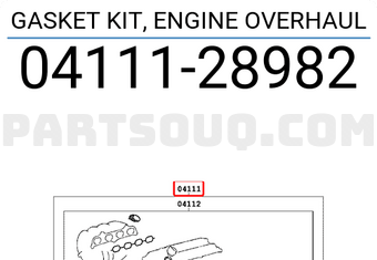 Toyota 0411128982 GASKET KIT, ENGINE OVERHAUL