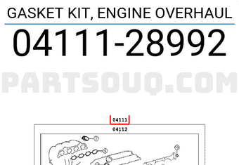 Toyota 0411128992 GASKET KIT, ENGINE OVERHAUL