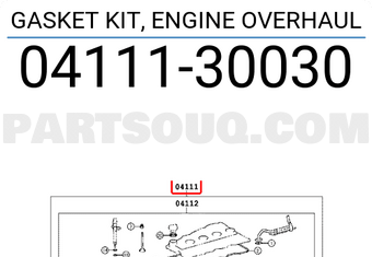 Toyota 0411130030 GASKET KIT, ENGINE OVERHAUL