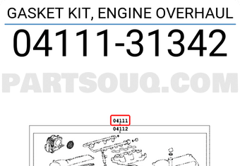 Toyota 0411131342 GASKET KIT, ENGINE OVERHAUL