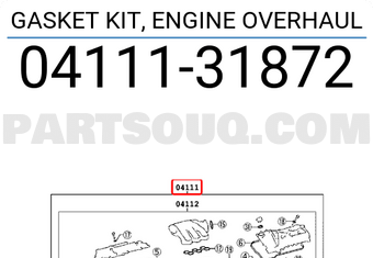 Toyota 0411131872 GASKET KIT, ENGINE OVERHAUL