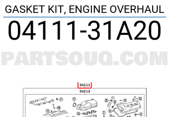 Toyota 0411131A20 GASKET KIT, ENGINE OVERHAUL
