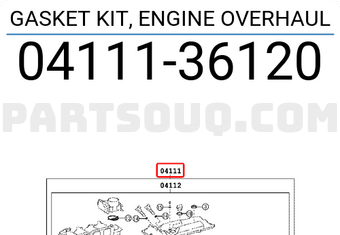 Toyota 0411136120 GASKET KIT, ENGINE OVERHAUL
