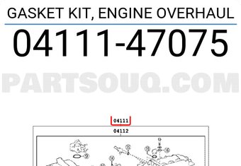 Toyota 0411147075 GASKET KIT, ENGINE OVERHAUL