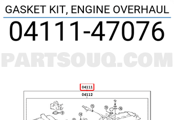 Toyota 0411147076 GASKET KIT, ENGINE OVERHAUL