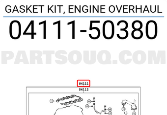 Toyota 0411150380 GASKET KIT, ENGINE OVERHAUL