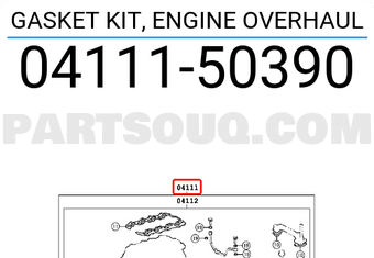 Toyota 0411150390 GASKET KIT, ENGINE OVERHAUL