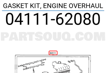 Toyota 0411162080 GASKET KIT, ENGINE OVERHAUL