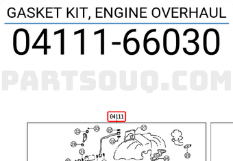 Toyota 0411166030 GASKET KIT, ENGINE OVERHAUL