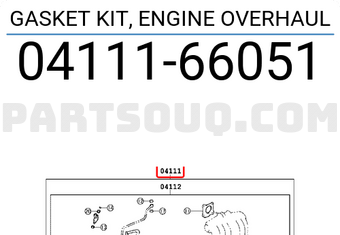 Toyota 0411166051 GASKET KIT, ENGINE OVERHAUL