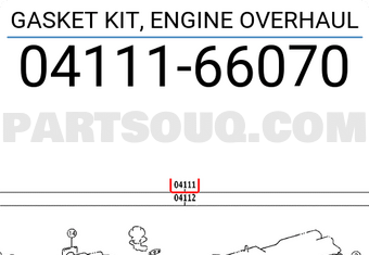 Toyota 0411166070 GASKET KIT, ENGINE OVERHAUL