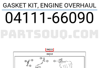 Toyota 0411166090 GASKET KIT, ENGINE OVERHAUL