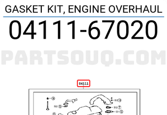 Toyota 0411167020 GASKET KIT, ENGINE OVERHAUL
