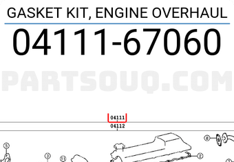Toyota 0411167060 GASKET KIT, ENGINE OVERHAUL