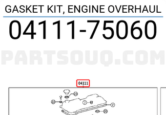 Toyota 0411175060 GASKET KIT, ENGINE OVERHAUL