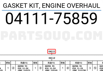 Toyota 0411175859 GASKET KIT, ENGINE OVERHAUL